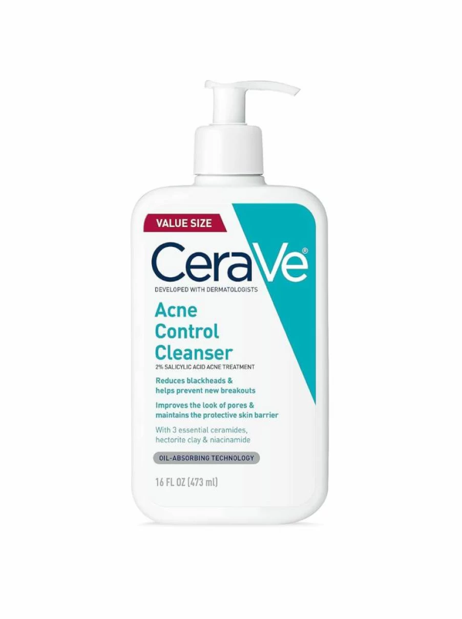 CeraVe Acne Control Cleanser with 2% Salicylic Acid, Niacinamide & Ceramides, Oil-Absorbing Clay Face Wash for Clear Skin, Fragrance-Free, 16 oz