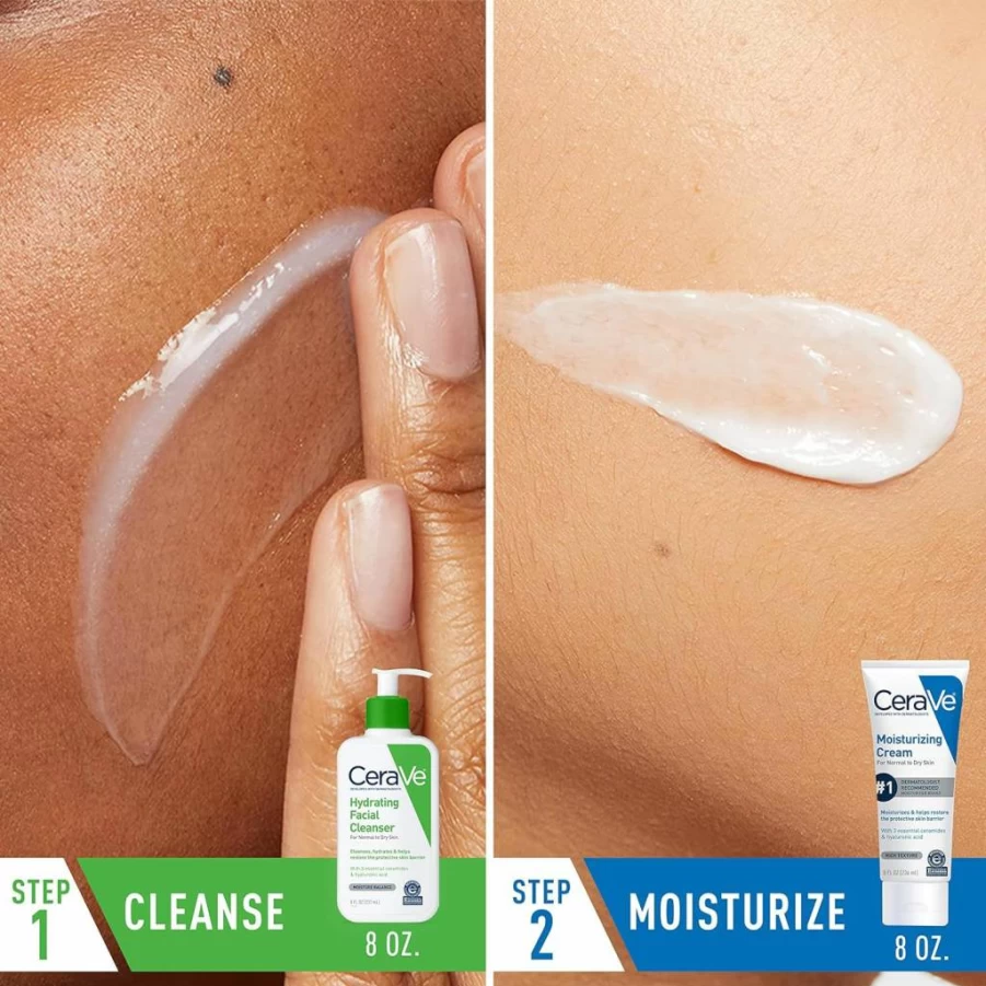 CeraVe Hydrating Skincare Set: 8oz Moisturizing Cream & Facial Cleanser with Ceramides & Hyaluronic Acid, Eczema Association Approved