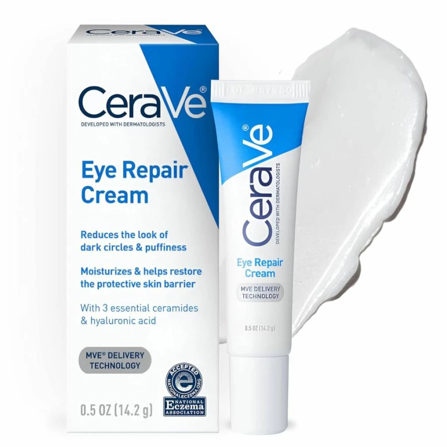 CeraVe Eye Repair Cream for Puffiness & Dark Circles – Hydrating Under Eye Treatment with Hyaluronic Acid, Niacinamide & Marine Botanicals, Oil-Free & Ophthalmologist Tested