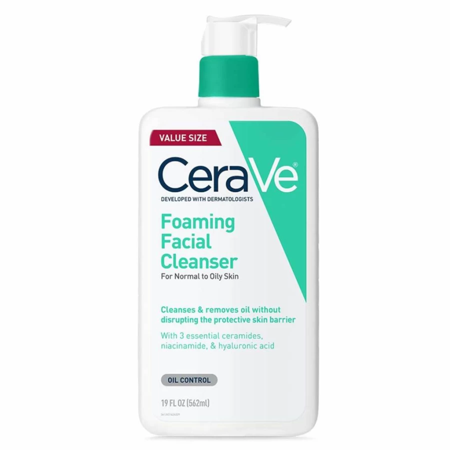 CeraVe Foaming Facial Cleanser for Oily Skin with Hyaluronic Acid, Ceramides & Niacinamide - Fragrance Free, Paraben Free, Non-Drying Oil Control Face Wash, 19 fl oz