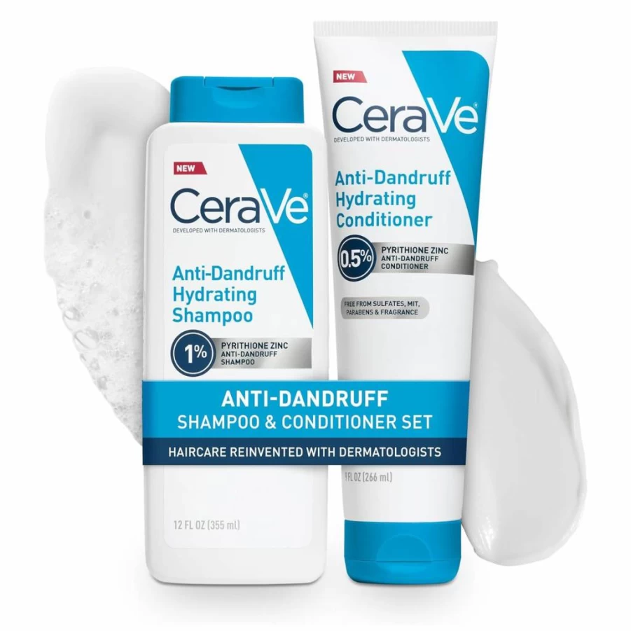 CeraVe Anti-Dandruff Shampoo & Conditioner Set with Pyrithione Zinc, Ceramides & Hyaluronic Acid for Flakes & Itchy Scalp Treatment